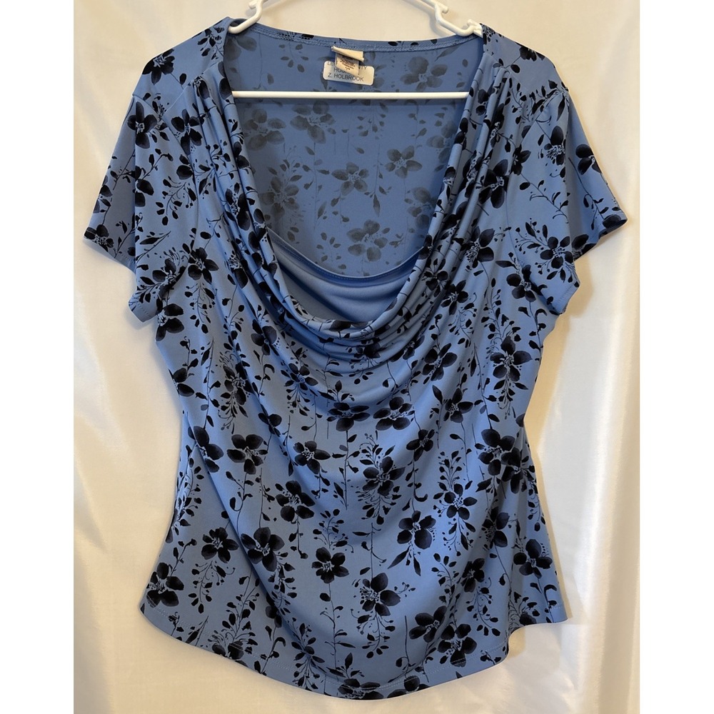 COVINGTON Women's Blue Cowl Neck Short Sleeve blouse Size L